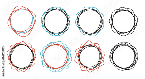 Hand-drawn colorful circle frames perfect for adding text, logos, or creating unique designs

