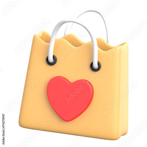 Shopping Bag with Heart 3D Icon