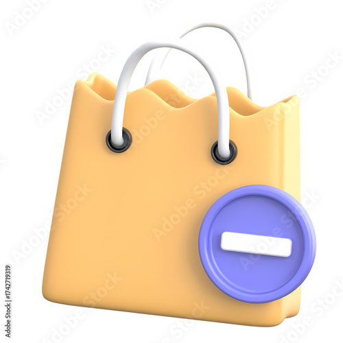 Shopping Bag with Minus Sign 3D Icon