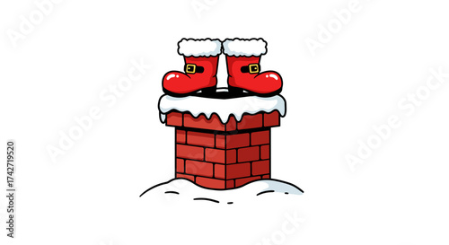 Santa boots on snowy chimney with festive holiday theme
