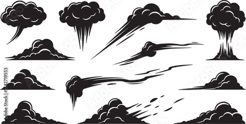 Illustration of collection of black smoke and cloud shapes