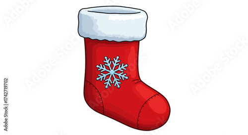 Festive red christmas stocking with snowflake