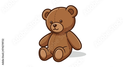 Adorable brown teddy bear with a soft stitching design on white background