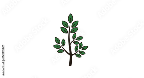 Minimalist tree with green leaves on white background