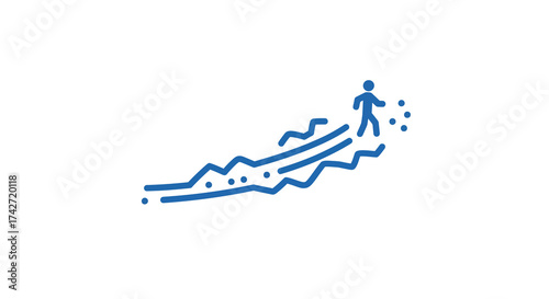 Linear blue icon of business growth with person walking on rising arrow path