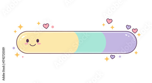 Cute kawaii progress bar with smiley face and hearts in pastel colors