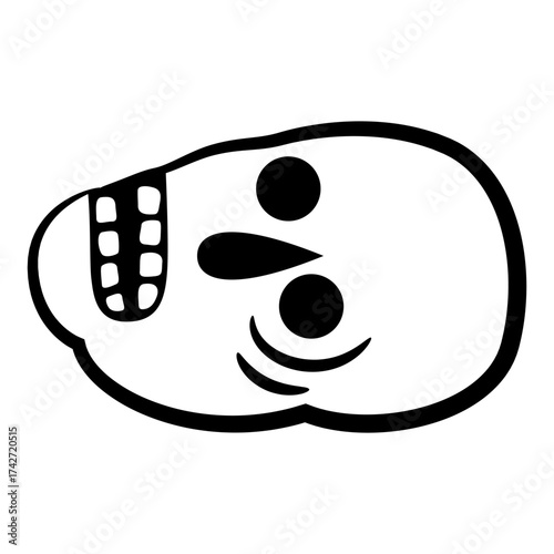 Human skull. Black and white silhouette. Spooky symbol of death. Halloween bone design. 