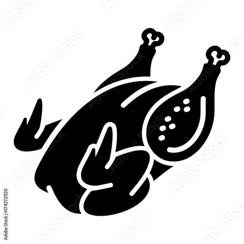 Whole Roasted Chicken Glyph Vector Icon