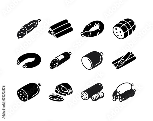 Sausage Delicatessen Products Black Glyph Icon Set