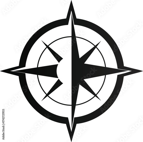 Stylized compass rose graphic with sharp points and clear directional markers silhouette isolated on white background isolated on transparent background