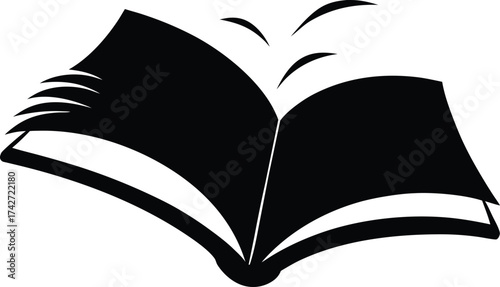 Open book silhouette with fluttering pages representing knowledge and learning isolated on white background isolated on transparent background