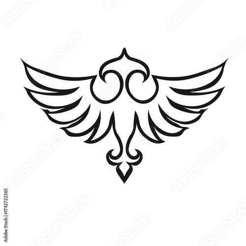Ornamental Floral Design A classic black and white floral design element featuring elegant, curved leaves and intricate detailing. Perfect for use in decorative borders, logos