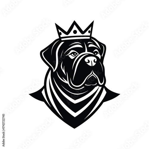 Dogue de Bordeaux head with crown and scarf vector art illustration