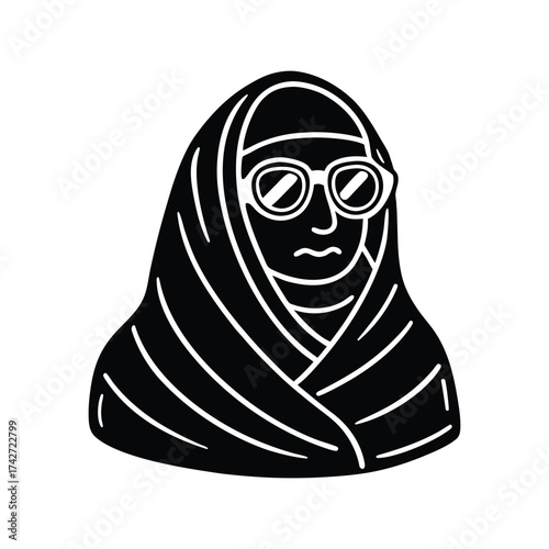 Dorgi head wearing warm sheet and glasses vector art illustration