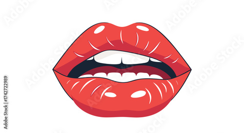 Vibrant red lips with open mouth expressing excitement, style, and beauty for fashion use

