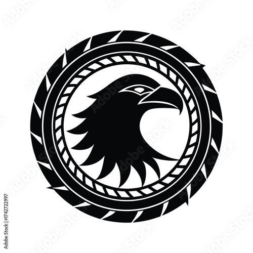 Eagle mascot head in tattoo inspired silhouette vector art illustration