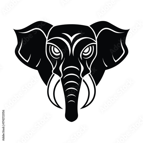 Elephant mascot head created in bold tattoo style vector art illustration