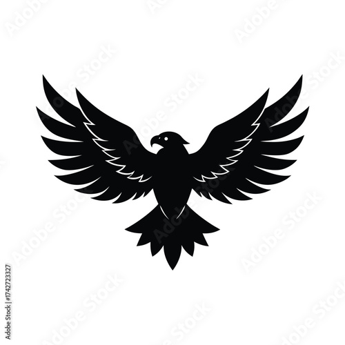 Flying eagle mascot in tattoo style with open wings vector art illustration
