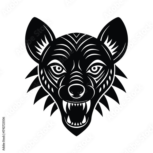 Hyena mascot head illustrated in tattoo style with intense eyes vector art illustration