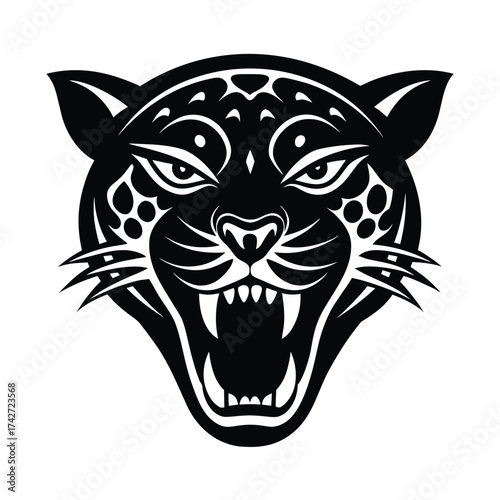 Jaguar mascot head drawn in powerful tattoo inspired art vector art illustration