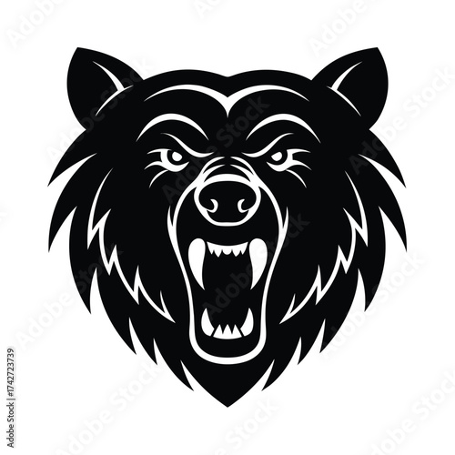 Aggressive bear mascot face illustrated in traditional tattoo style vector art illustration
