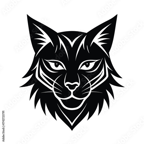 Lynx mascot head in bold tattoo art with wild expression vector art illustration