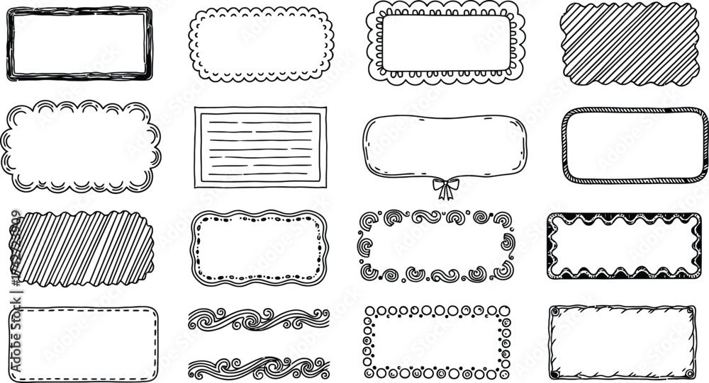 Obraz premium Hand drawn vector frames doodle borders decorative elements set editable vector