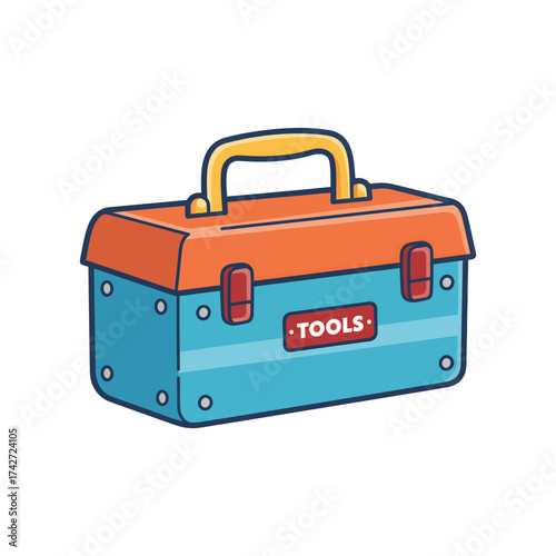 Cartoon Toolbox Illustration with Orange Lid and Blue Body.