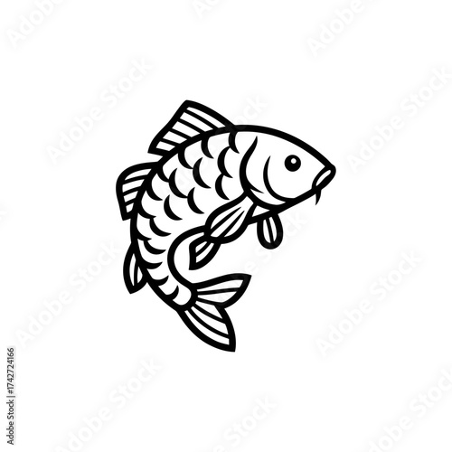 Elegant Koi Fish Illustration in Black and White.