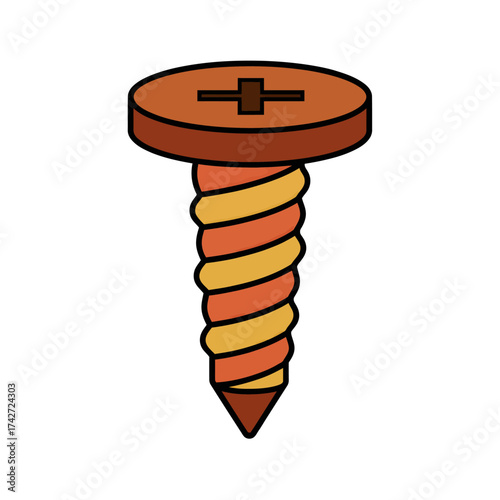 Illustration of a Colorful Screw with a Flat Head.