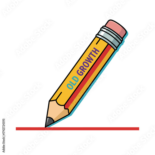 Pencil with Old Growth Text Drawing a Red Line.