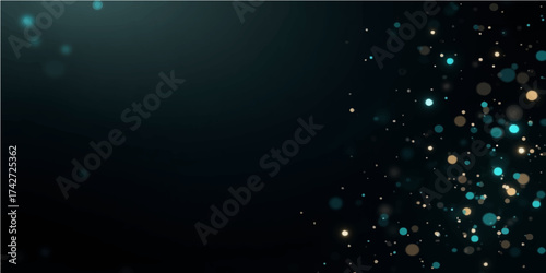 Abstract fiber optics background with glowing light spots, a magical winter night sky illustration of blue water particles and glittering stars