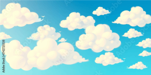 Bright, beautiful blue sky with fluffy white clouds on a sunny day