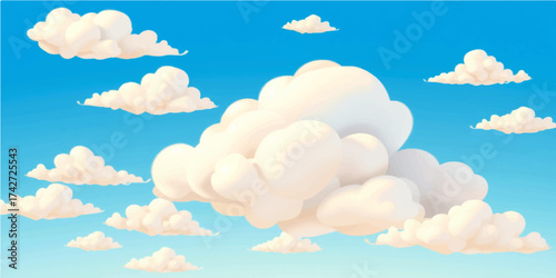 A seamless vector illustration of a blue sky and clouds creating a bright summer cloudscape pattern