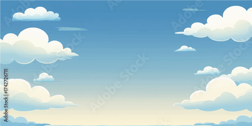 Bright blue sky with white clouds forming a beautiful cloudscape on a clear, sunny day