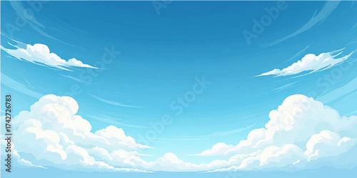 A clear blue sky with white clouds forming a beautiful cloudscape on a sunny day