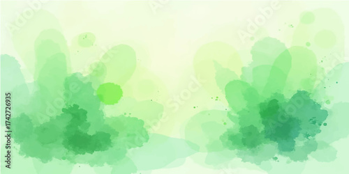 An abstract watercolor design with green splashes capturing the bright light of a summer forest landscape