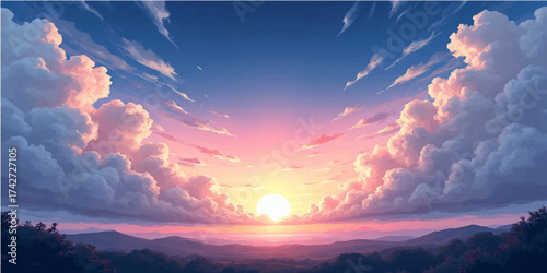 Dramatic evening sky with sunset orange and blue clouds beauty