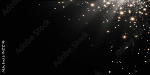 Abstract space background with bright blue stars and magical light particles