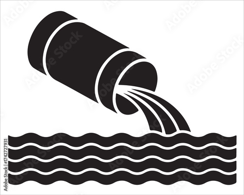 Black and white vector of drainage pipe discharging into river