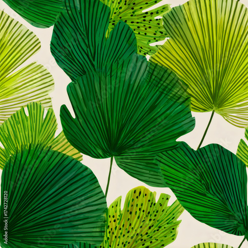 Green tropical leaves botanical illustration. Jungle leaf pattern for summer decoration and exotic plant design. Tropical foliage for fabric, textile, wallpaper.
