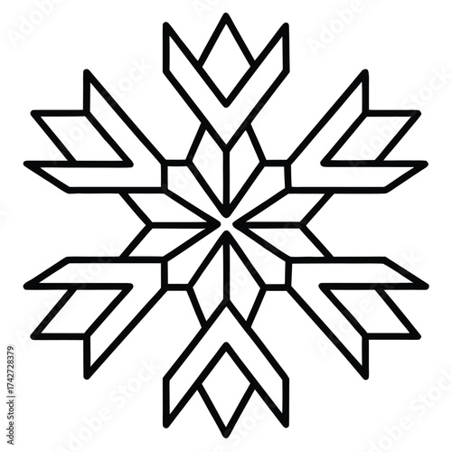 christmas snowflake shape simple vector icon on black color and white background