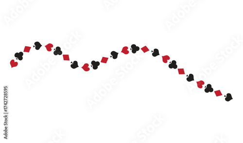 Wavy line of card suits isolated on white background
