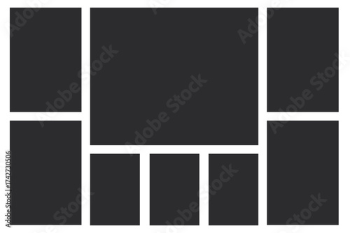 5 Empty geometric photo collage grid rectangle template shape. Modern tiles pattern mosaic for portfolio presentation. Background and photo album for wall mood board.	
