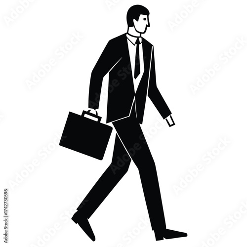 businessman walking  suit   briefcase  on white ba