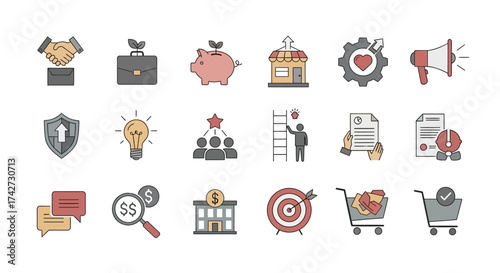 Business and Finance Hand Drawn Style Icon Set.