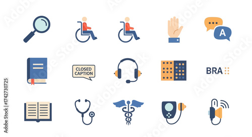 Collection of accessibility and medical icons for diverse needs.