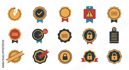 Collection of Assurance and Security Badges with Ribbon Accents.