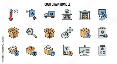 Cold Chain Bundle Icons Representing Logistics and Temperature Control.