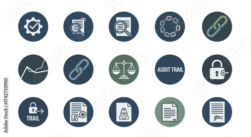 Collection of Business and Technology Icons Representing Security and Data Management.